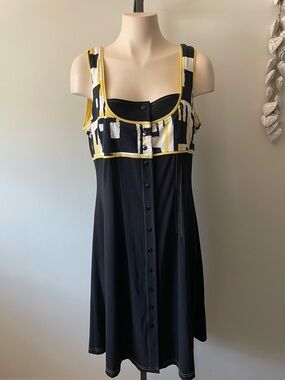 90s Y2K Joseph Ribkoff Front Button Sleeveless Midi Dress Mod Colorblock Size 16